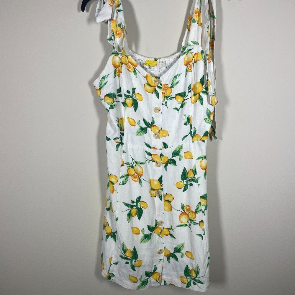 Coast Women Lemon Fruit Print Tie Shoulder Tank Mini Dress Linen Blend M Resort